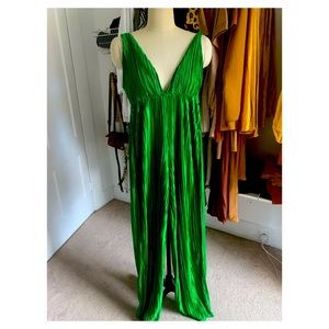 Satin Green Pleated Jumpsuit